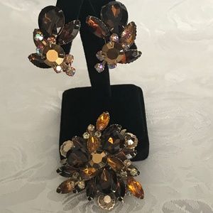 Vintage Rhinestone Brooch and Earring Set